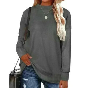 NWT Solid Grey Oversized Tunic Crewneck Long Sleeve Sweatshirt